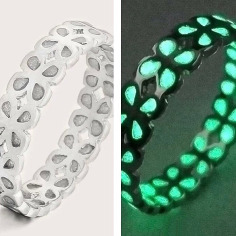 Glow in the Dark Silver Flower Petal Ring